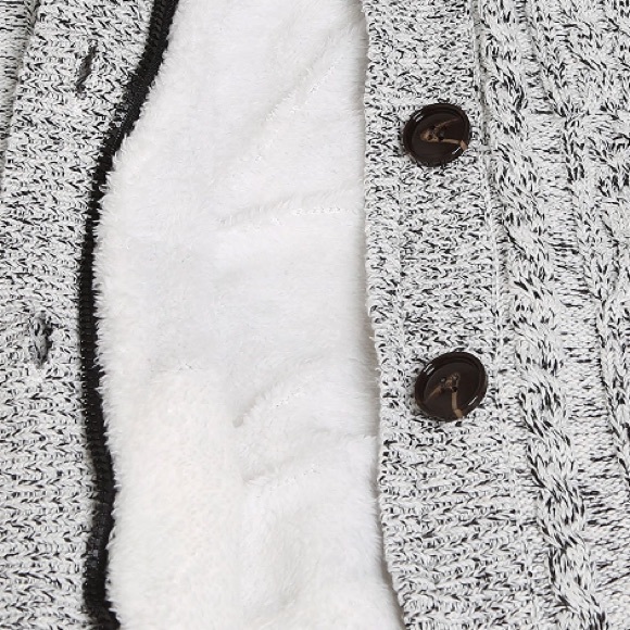 Faux Fur Lined Hoodie Cardigan Coat w Pockets Grey - Picture 7 of 8